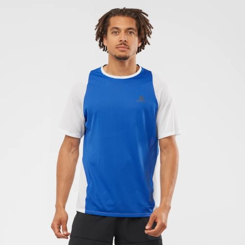 Blue / White Salomon Sense Aero Short Sleeve Men's T-Shirts | IE GM5947